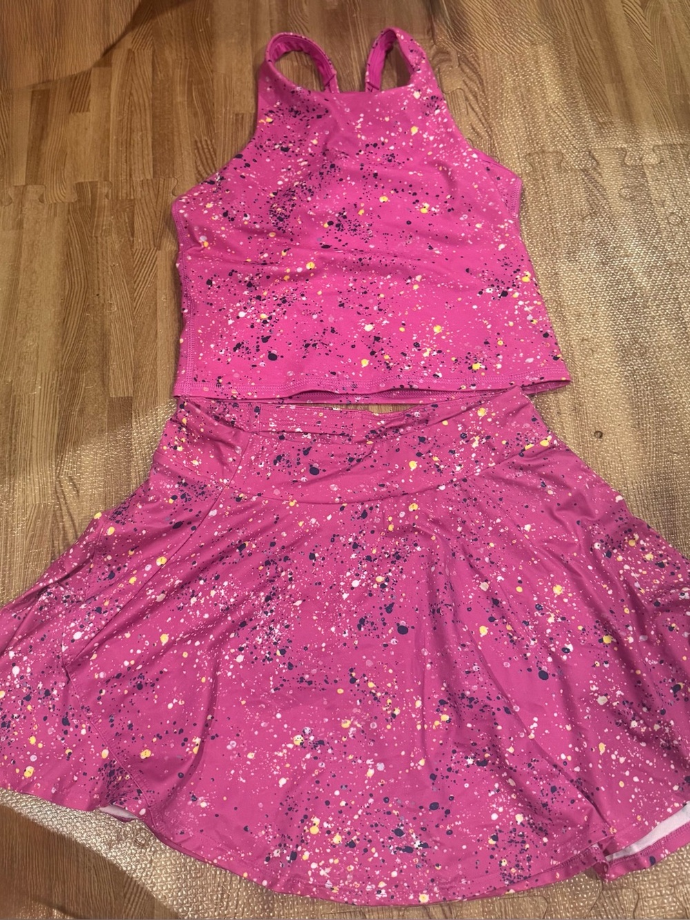 all in motion Hot Pink Splatter Dance Set - Tank Top & Skirt
